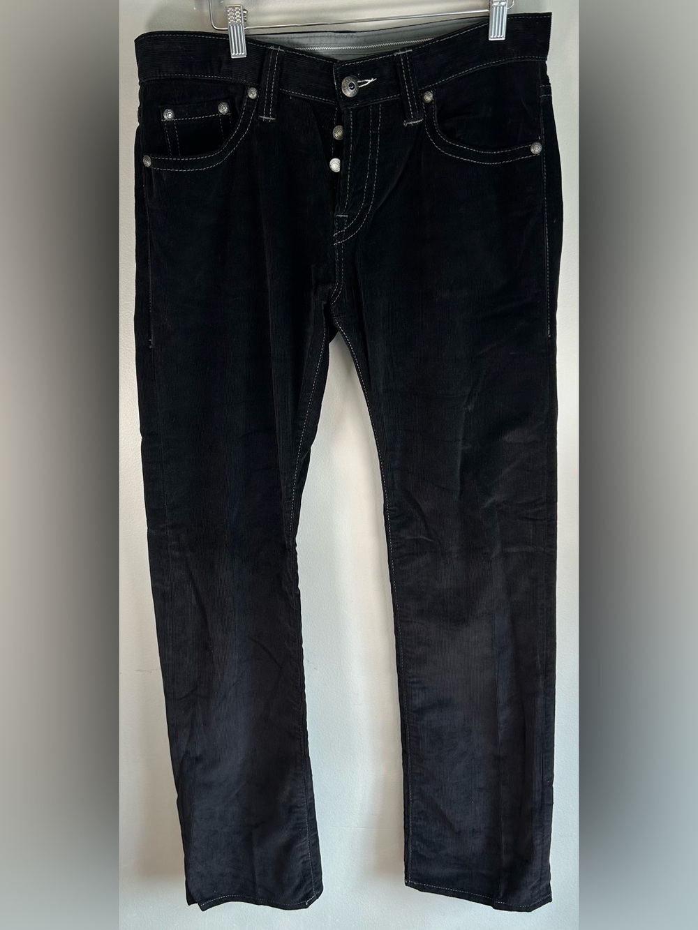 Hugo Boss Men's Black Corduroy Pants Button Fly Big Stitch Rivets 34X34 EUC RARE